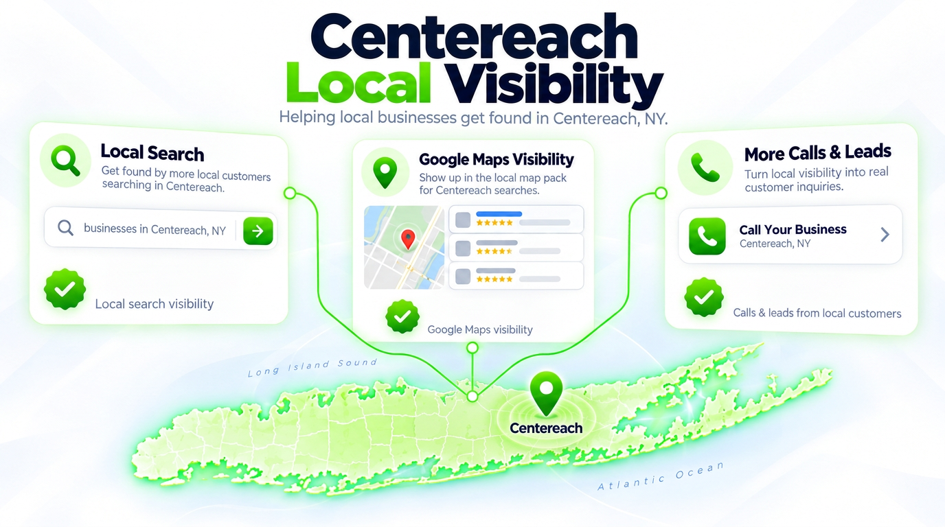 Juggernaut Digital search bar connected to AI chat assistants and a Google Maps pack over a Centereach neighborhood
