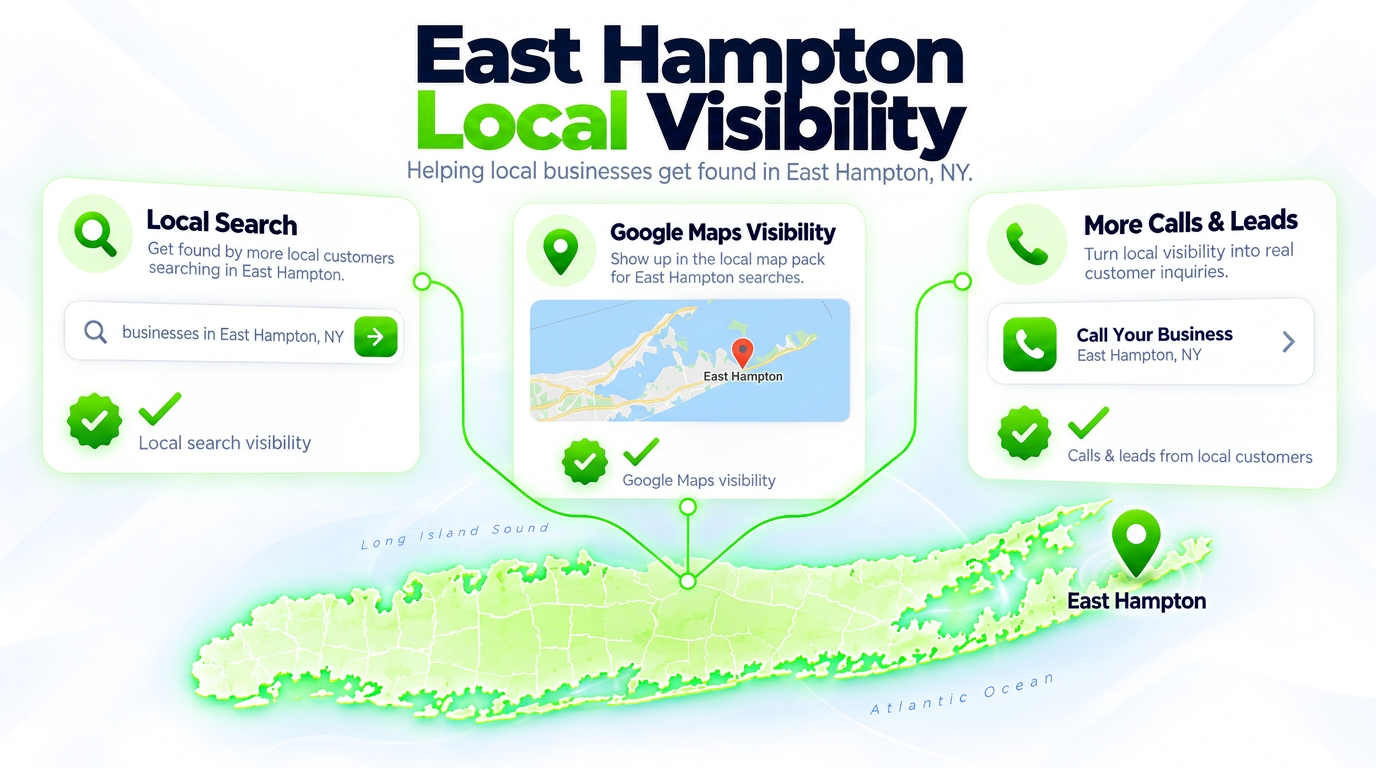 Juggernaut Digital search bar connected to AI chat assistants and a Google Maps pack over a East Hampton neighborhood
