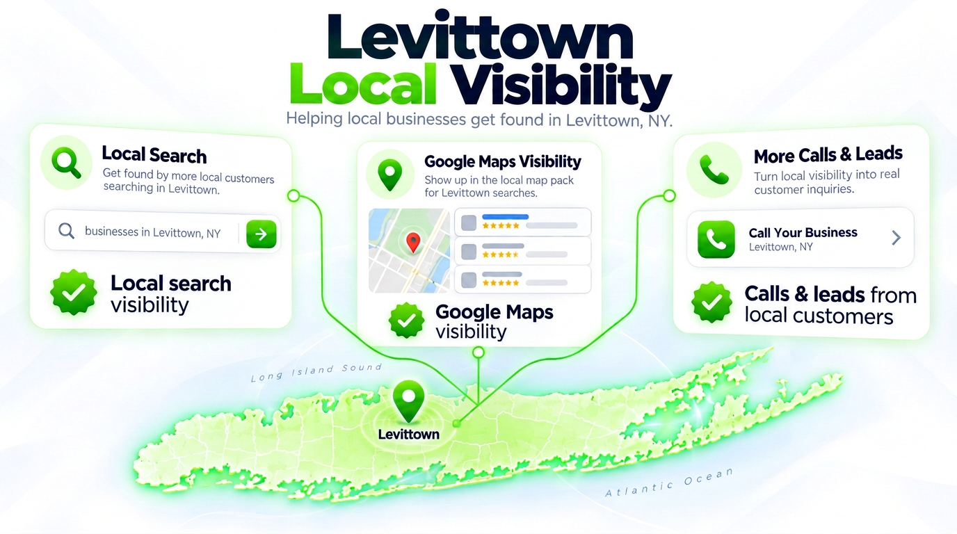Juggernaut Digital search bar connected to AI chat assistants and a Google Maps pack over a Levittown neighborhood