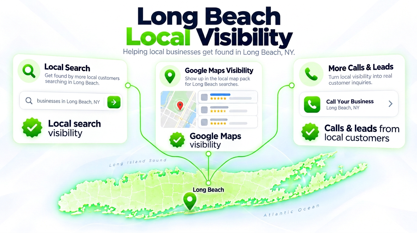 Juggernaut Digital search bar connected to AI chat assistants and a Google Maps pack over a Long Beach neighborhood