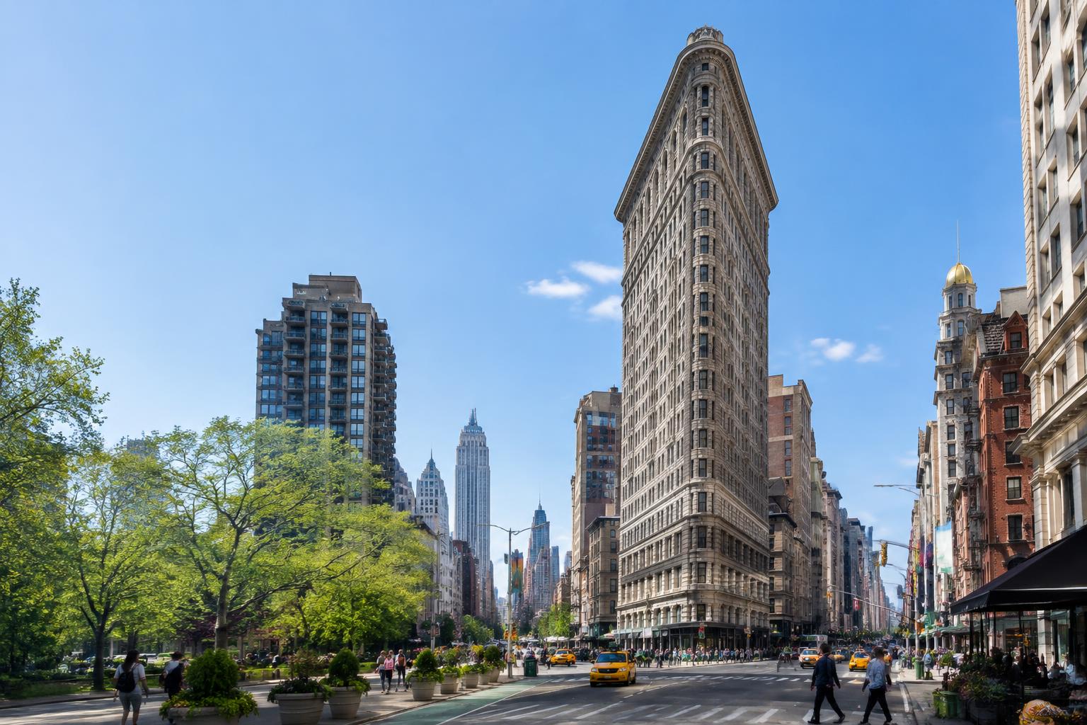 Illustration of the Flatiron Building and Manhattan streets for affordable Manhattan SEO services