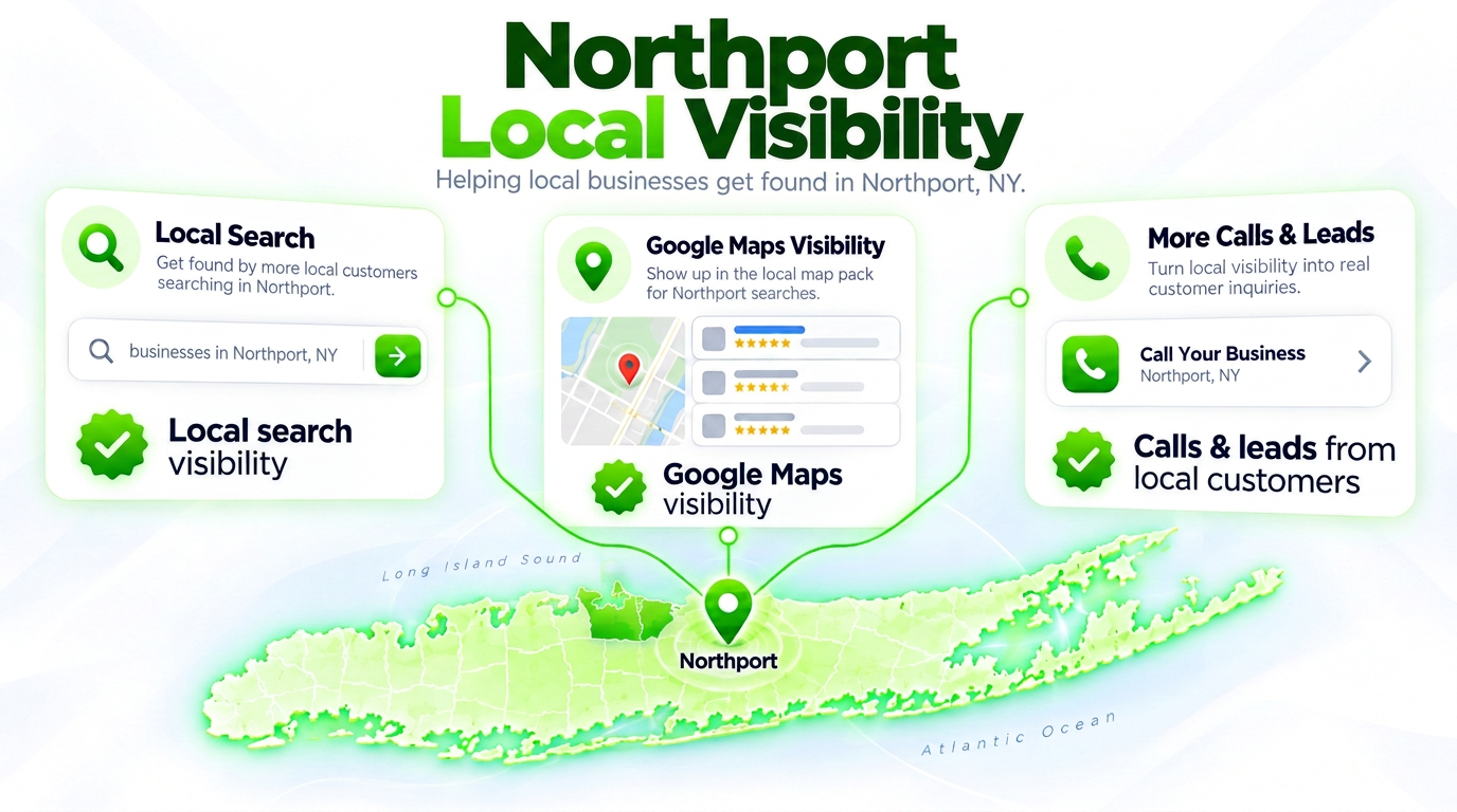 Juggernaut Digital search bar connected to AI chat assistants and a Google Maps pack over a Northport neighborhood