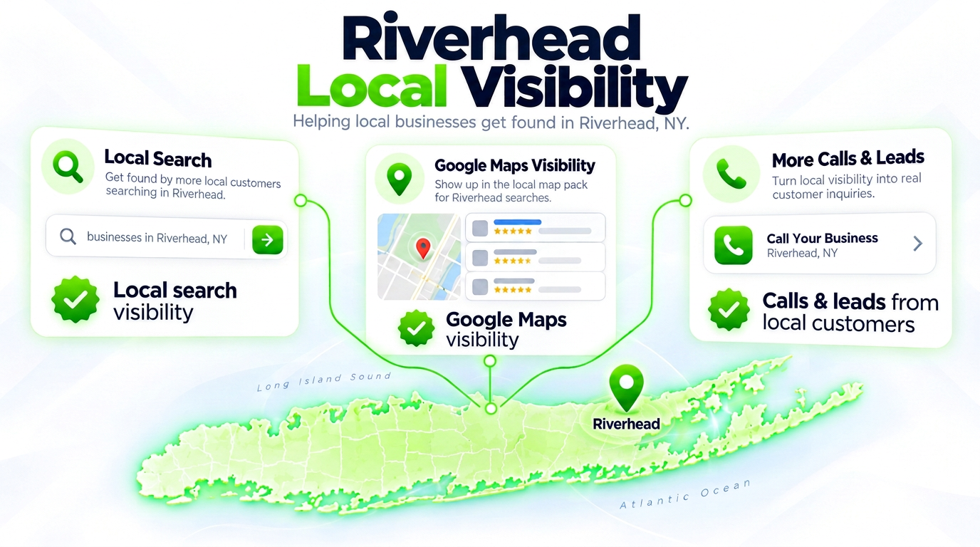 Juggernaut Digital search bar connected to AI chat assistants and a Google Maps pack over a Riverhead neighborhood