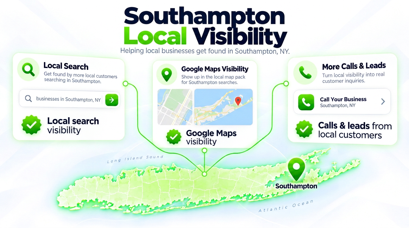 Juggernaut Digital search bar connected to AI chat assistants and a Google Maps pack over a Southampton neighborhood
